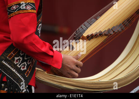 London, UK. 31. Mai 2014. Ein Musiker spielt ein traditionelles Saiteninstrument auf der Bühne. Bildnachweis: David Mbiyu / Alamy Live News Stockfoto