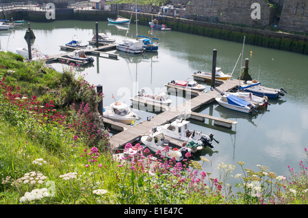 Boote vor Anker in der Marina in Seaham Harbour North East England, UK Stockfoto