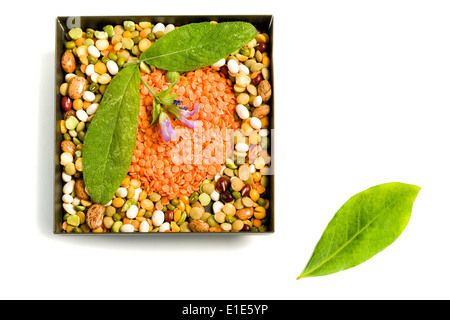 Bunte Mischung aus trockenen Linsen, Erbsen und Bohnen Stockfoto