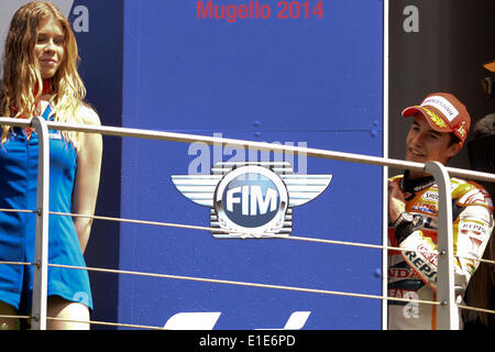 Mugello, Italien. 1. Juni 2014. MotoGP-Rennen. Marc Marquez auf dem Podium beim Rennen in Mugello. Bildnachweis: Aktion Plus Sport/Alamy Live-Nachrichten Stockfoto