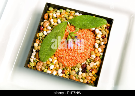 Bunte Mischung aus trockenen Linsen, Erbsen und Bohnen Stockfoto