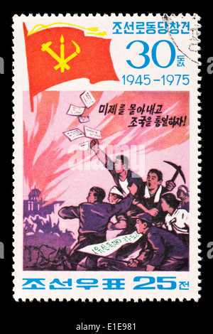 Briefmarke aus Nordkorea Südkorea Arbeiter Ausschreitungen darstellen. Stockfoto