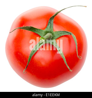 Overhead shot einer Tomate schneiden Sie auf einem weißen Hintergrund. Stockfoto