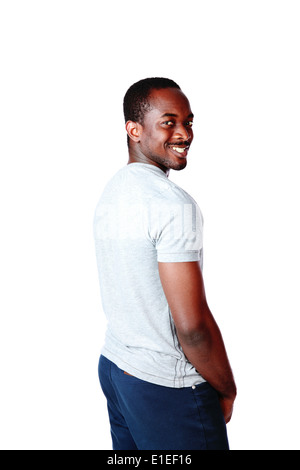 Seite Ansicht Portrait des afrikanischen glücklich auf weißem Hintergrund Stockfoto