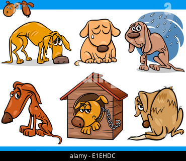 Cartoon-Illustration der Armen traurigen Obdachlose Straßenhunde Set Stockfoto