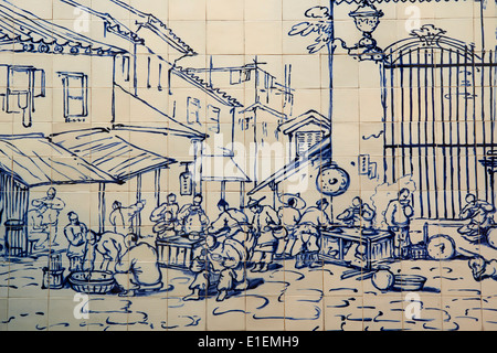 China, Macau, Fliesen auf die Traversa tun Meio, Street Restaurant außerhalb S. Domingos von Georges Chinnery, 1840 Stockfoto