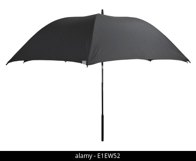 Seitenansicht des offenen schwarzen Regenschirm isoliert auf weißem Hintergrund Stockfoto