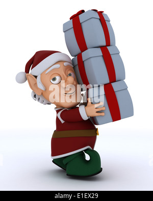 3D Render ein Weihnachtself tragen Geschenke Stockfoto