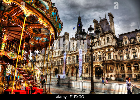 Das Hotel de Ville (Rathaus), 4. Arrondissement, Paris, Frankreich vor dem Eingang Außenfassade außerhalb Stockfoto