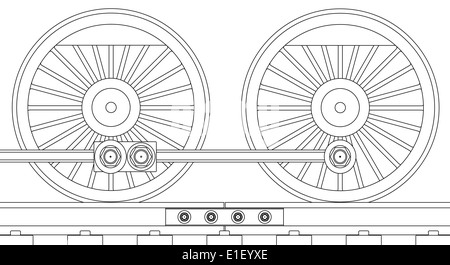 Ein paar von verbundenen Dampf Zug Antriebsräder isoliert auf weiss Stockfoto