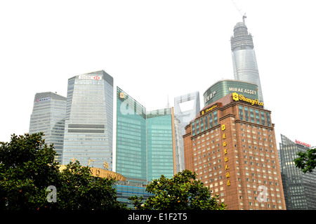 futuristische Türme Shangri La Hotel Pudong Shanghai China Stockfoto