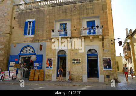 Mdina Glass Shop, Mdina (Città Vecchia), Western District, Malta Majjistral Region, Republik Malta Stockfoto