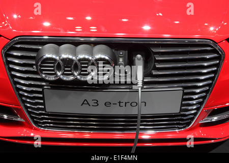 Audi A3 e-Tron auf der AMI - Auto Mobil International Fachmesse am 1. Juni 2014 in Leipzig, Sachsen, Deutschland Stockfoto