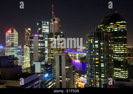 Brisbane Australien, Wolkenkratzer, Skyline der Stadt, Bürogebäude, Night Evening Story Bridge, Brisbane River, AU140313169 Stockfoto