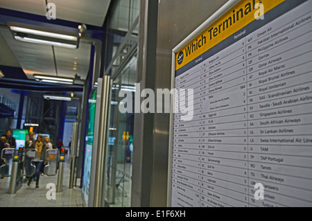 Heathrow Terminal 5 u-Bahnstation Heathrow Airport, London Borough of Hillingdon, London, England, United Kingdom Stockfoto