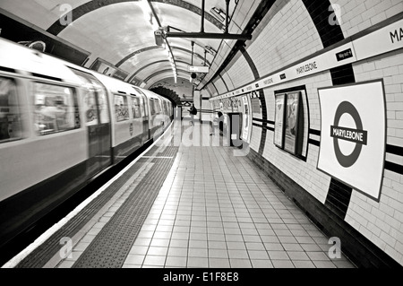 Bakerloo Line Plattform in Marylebone Underg Runde Station, London, England, Vereinigtes Königreich Stockfoto