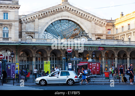 Gare de, L'Est, Eisenbahn, Bahnhof, Zug, Paris, Frankreich, Verkehr, Gebäude, Architektur, Fassade, Eisenbahn Stockfoto