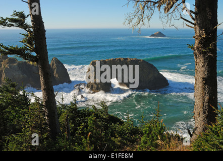 Bogen Sie Rock in der Samuel H. Boardman State Scenic Area Korridor zwischen Brookings-Hafen und Gold Beach OR entlang Hwy 10. Stockfoto