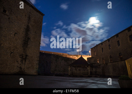 Sedan, Frankreich. Ein alter Brunnen im Hof des Le Chateau Fort Hotel, unter einem mondbeschienenen Himmel. Stockfoto