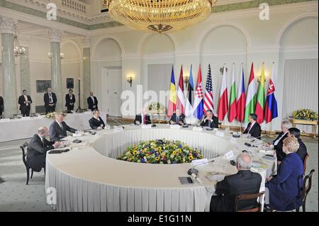 Warschau, Polen. 3. Juni 2014. Mittel- und osteuropäischen Ländern Führer an einem Treffen mit Präsident von Polen Bronislaw Komorowski und US-Präsident Barack Obama in Warschau. Ein Treffen der Präsidenten von Polen und den USA--Bronislaw Komorowski und Barack Obama--mit Mittel- und osteuropäischen Länder war am Dienstag im Präsidentenpalast in Warschau statt. Die Themen des Treffens sind die ukrainische Krise, Beziehungen zu Russland sowie Sicherheit in der Region und die Sicherheit der Energieversorgung, nach des Präsidenten Kanzleramt Credit: Xinhua/Alamy Live News Stockfoto