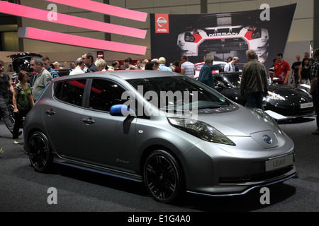 Nissan Zero Emission Elektroauto Leaf auf der AMI - Auto Mobil International Fachmesse am 1. Juni 2014 in Leipzig, Sachsen, G Stockfoto