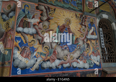 Wandmalerei Eingang in die Kirche im Kloster Rila, Bulgarien Stockfoto