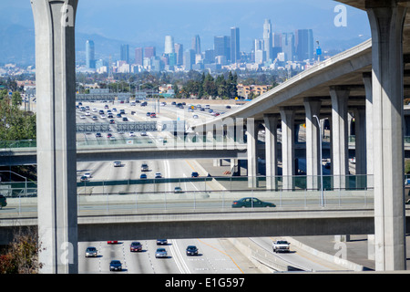 Los Angeles California, Interstate 110 105 I-110 I-105 Harbor Freeway Highway, Überführung, Autobahn, Autobahn, Kreuzung, Kreuzung, erhöhte Fahrbahn, Kurve, sup Stockfoto