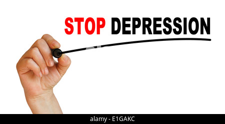 Worte "Depression" auf weißem Hintergrund gemacht in 2d Software zu schreiben Stockfoto