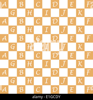 Buchstaben in einem sich wiederholenden Muster auf einem Schachbretthintergrund angeordnet Stockfoto