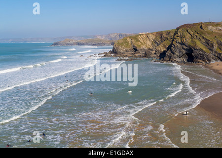 Mit Blick auf Strand Tolcarne Newquay Cornwall England UK Europa Stockfoto