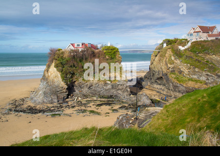 Die Insel am Stadtstrand von Newquay Cornwall England UK Europe Stockfoto