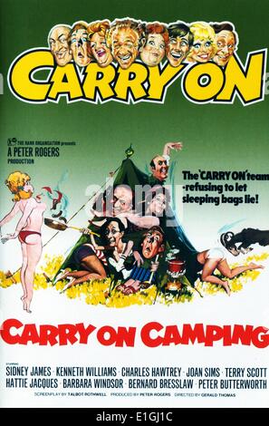 Carry On Camping ist ein 1969 Comedy Film und die 17. in der Reihe der auf Filme gemacht werden. Es verfügt über Reihe Regulars Sid James, Kenneth Williams, Charles Hawtrey, Joan Sims, Terry Scott, Hattie Jacques, Barbara Windsor, Bernard Bresslaw und Peter Butterworth. Stockfoto