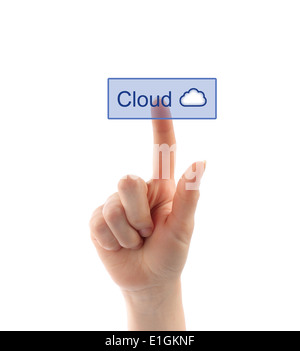 Cloud Computing Konzept mit Hand auf weißem Hintergrund Stockfoto