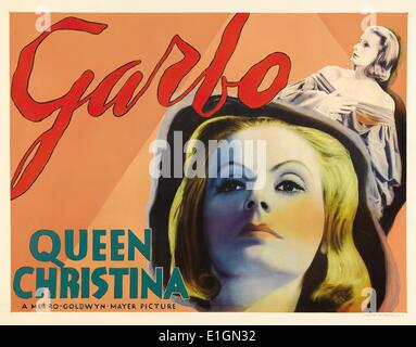 Poster für den Film Königin Christina von Greta Garbo gespielt. Königin Christina ist ein Pre-Code Hollywood biographische Film, 1933 produziert und von Rouben Mamoulian geleitet. Es starred in Schweden geborene Schauspielerin Greta Garbo und John Gilbert. Christina (Schwedisch: Kristina Augusta; 18. Dezember [O.S. Vom 8. Dezember] 1626 - 19. April 1689), der später den Namen Christina Alexandra, war Queen Regnant von Schweden von 1633 bis 1654 Stockfoto