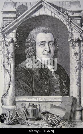 Carl von Linne (1707-1778), bekannt als Carl von Linné, schwedischer Arzt, Botaniker und Zoologe. Binomial Klassifizierung. Gravur, Paris, 1874. Stockfoto