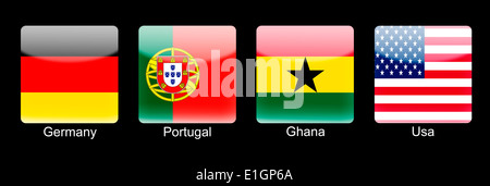 Smartphone-Icons mit Gruppe G Flaggen auf schwarzem Hintergrund Stockfoto
