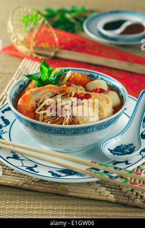 Laksa Lemak. Malay Curry Laksa. Kokos-Curry-Nudel-Suppe. Malaysia-Singapur-Essen Stockfoto