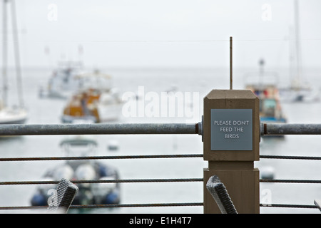 "Bitte noch die Vögel', Zeichen nicht im Restaurant Waterfront in Avalon, Santa Catalina Island, Kalifornien. Stockfoto