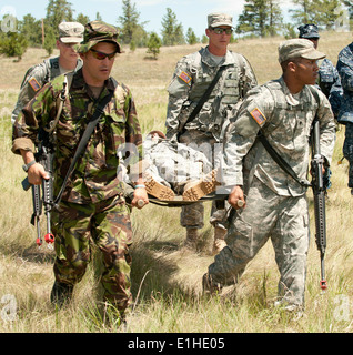US-Soldaten mit dem 486th Ingenieur-Unternehmen und ein Soldat mit der British Army Corps of Royal Engineers Stockfoto