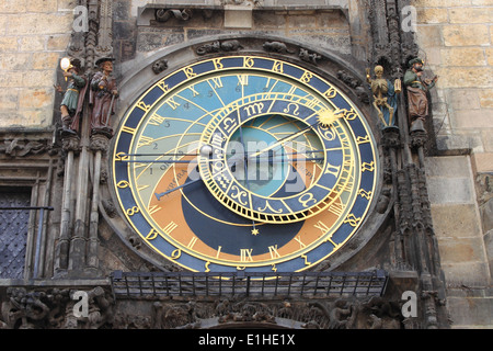 Die kunstvollen Kalender zu wählen, zeigt die 12 Monate des Jahres, in dem Prager Orloj Stockfoto