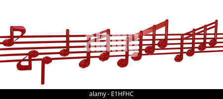 Verschiedene Musik-Noten auf Daube. Rot 3d Stockfoto