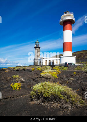 Alten und neuen Leuchtturm Faro de Fuencaliente, Los Quemados, South Coast, La Palma, Kanarische Inseln, Spanien Stockfoto