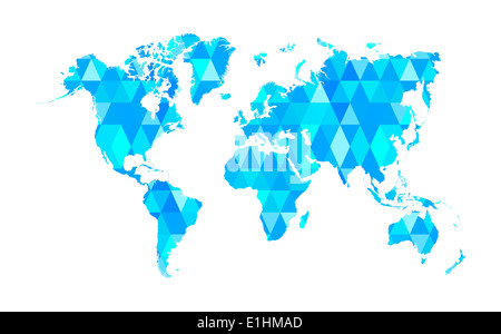 Blaue Mosaik Fliesen Weltkarte isoliert Vektor-Illustration Stockfoto