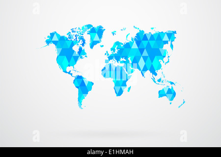 Blaue Mosaik Fliesen World Karte Vektor Illustration abstrakt Stockfoto