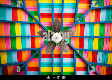 Blütenblatt-förmigen Fan auf bunten Holzdecke Stockfoto