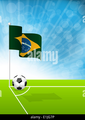 Fußball und Brasilien Flagge im Feld Ecke Stockfoto