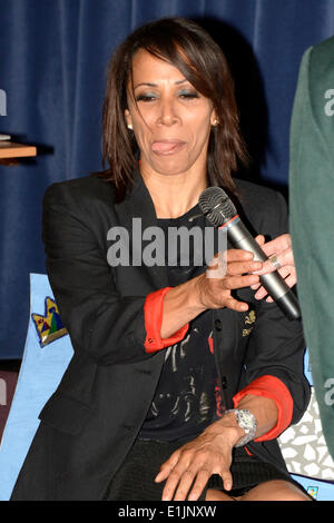 Dame Kelly Holmes zieht ein Gesicht. Stockfoto