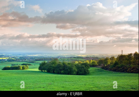 Stilecop Bereich Flaxley Green, Blick über den Trent Valley und Rugeley, Cannock Chase Area of Außergewähnliche Natural Beauty in Sprin Stockfoto