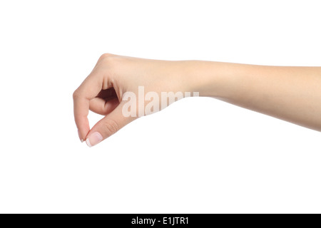 Frau Hand hängen etwas leer isoliert auf weißem Hintergrund Stockfoto