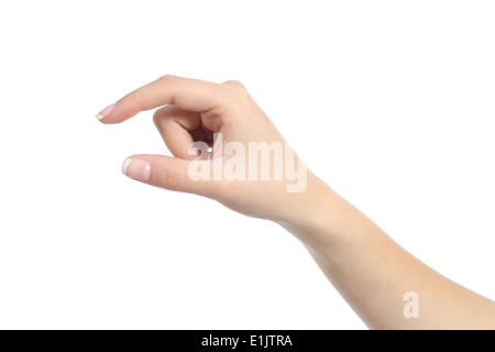 Frau Hand hält einige wie ein leeres Objekt auf einem weißen Hintergrund isoliert Stockfoto